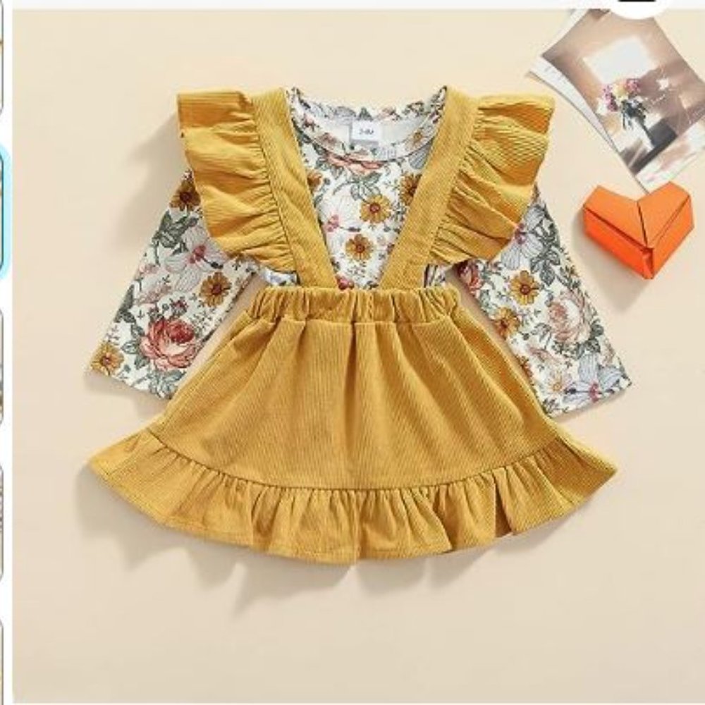 NWT Floral Romper Suspender Skirt Set